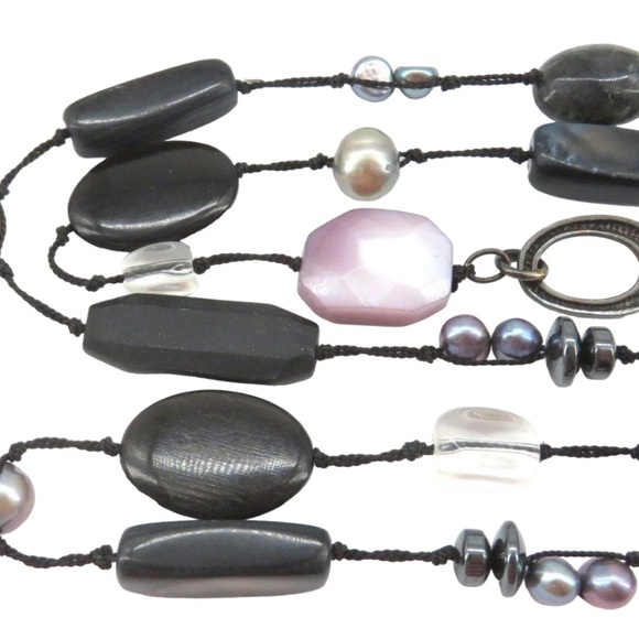 Silpada Vintage Sterling Silver Downtown 
Pearl Hematite Chalcedony Necklace - Picture 4 of 7